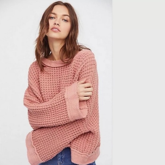 Free People | Maybe Baby Mauve Waffle Knit Bell Sleeve Lace Up Sweater - Picture 2 of 12